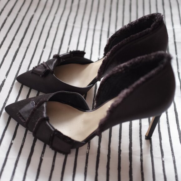 Lord & Taylor Vale Satin Pump Heels Fringe Trim D’Orsay - Picture 3 of 13